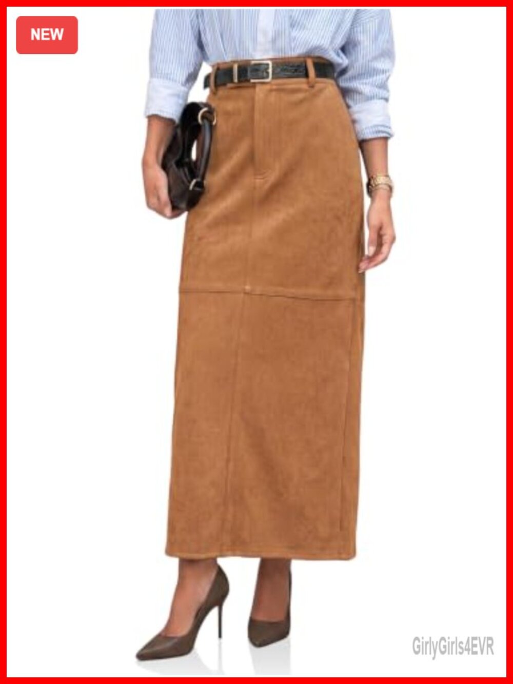 Faux Suede High Waisted Maxi Pencil Skirt with Back Slit
